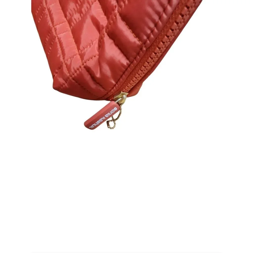 Sonia Kashuk Cosmetic Bag Set  Coral Quilted Zip Up